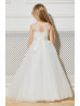 Sleeveless Ivory Lace Tulle Floor Length Flower Girl Dress